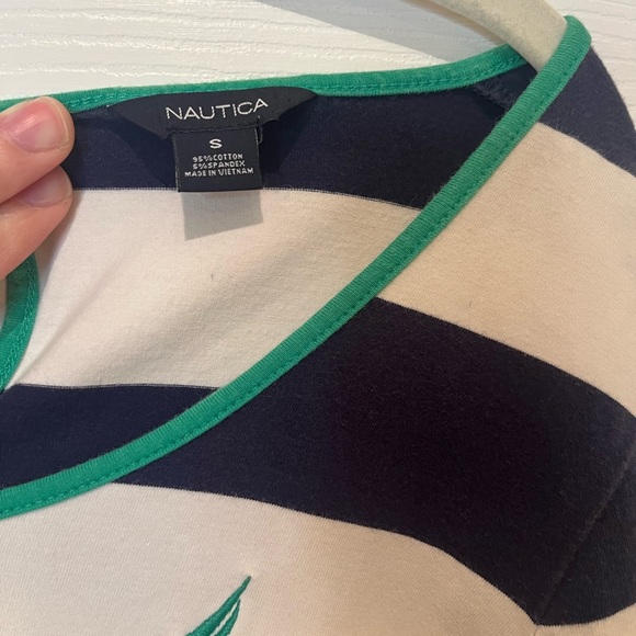 Small Nautica Navy and White Striped Top with Green Trim - Picture 2 of 3